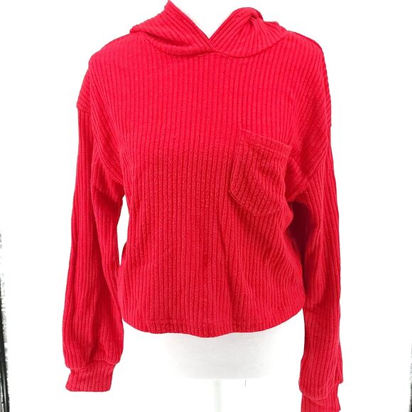 SHEIN Red ribbed crop sweater with hood (xs) - Picture 1 of 5